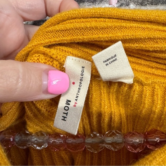 Moth by Anthropologie Off the Shoulder Sweater mustard gold ribbed - Picture 6 of 12